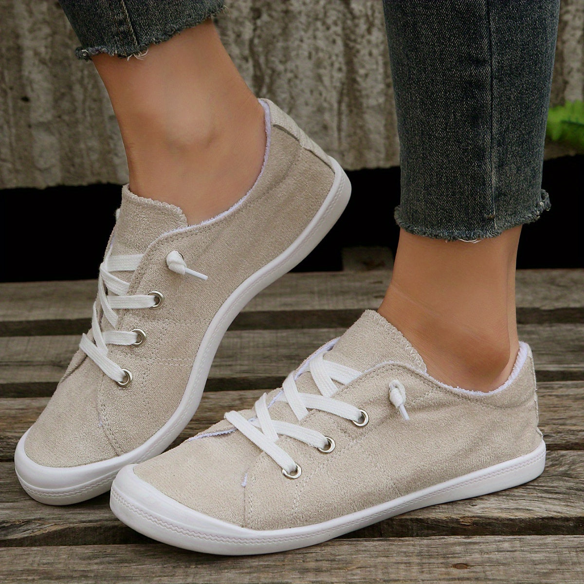 Solid Color Flat Canvas Shoes, Casual Lace Up Sneakers